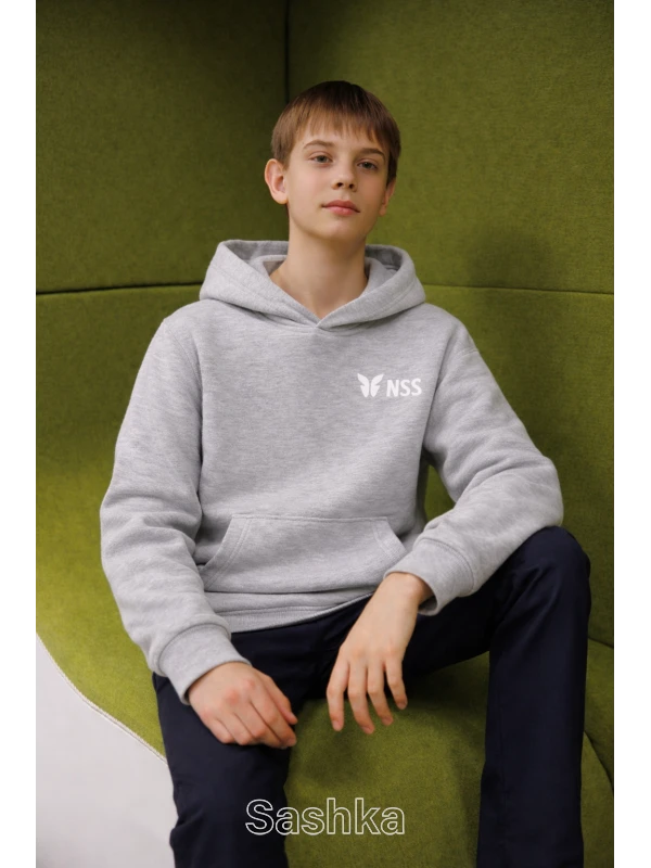 Худі для хлопчика сіре з логотипом школи NSS, розмір 116-164